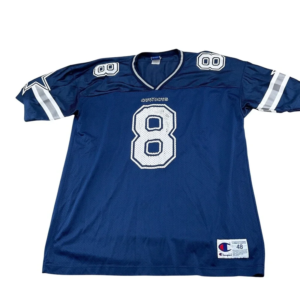 Champion NFL Jersey Mens 48 Blue White COWBOYS 8 TROY AIKMAN Nylon Mesh Football